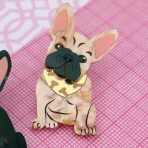 Bling Hound | Frenchie Brooch - Brown