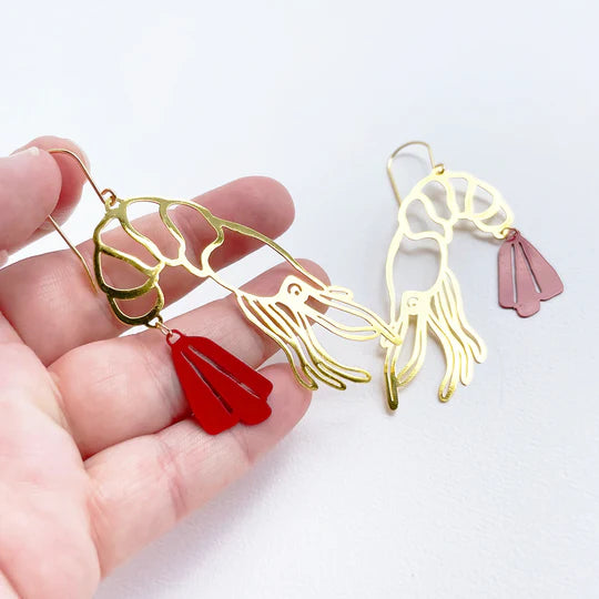 DENZ Prawn painted steel dangles | Gold + Red