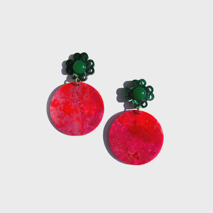Concrete Jellyfish | Ratan Circles Statement - pink green earring