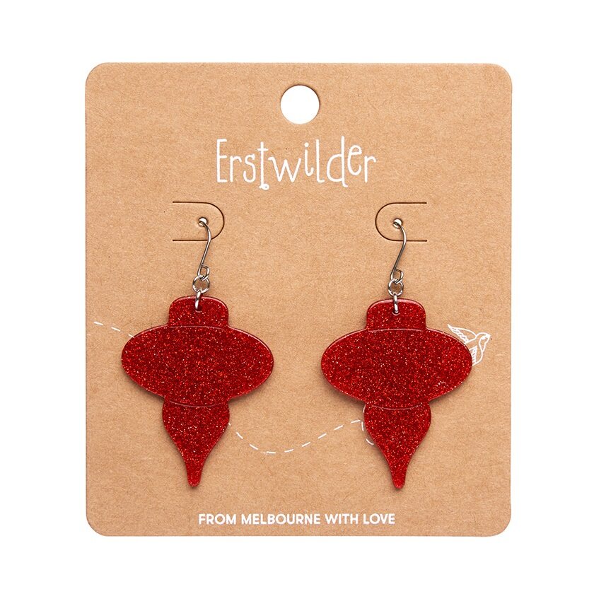 Erstwilder | Baubles Glitter Drop Earrings - Red