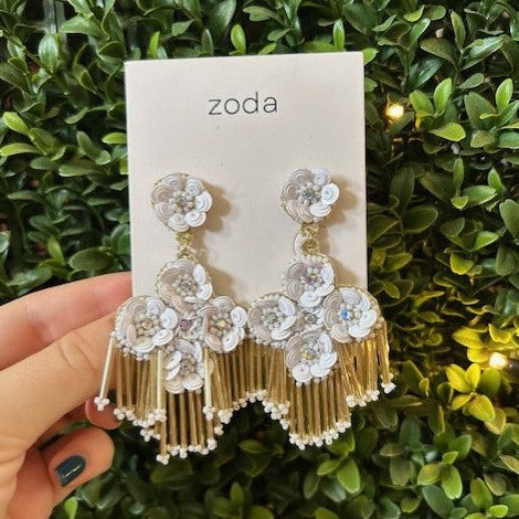 Zoda Dangles | White & Gold Drop Earrings