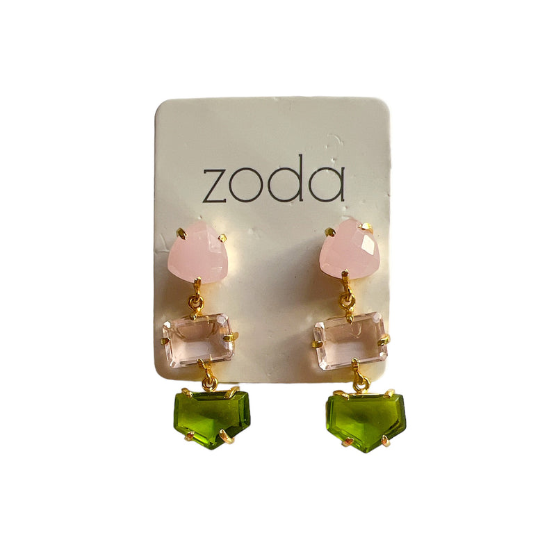 Zoda | Triple Crystal Drop - Pink/Green