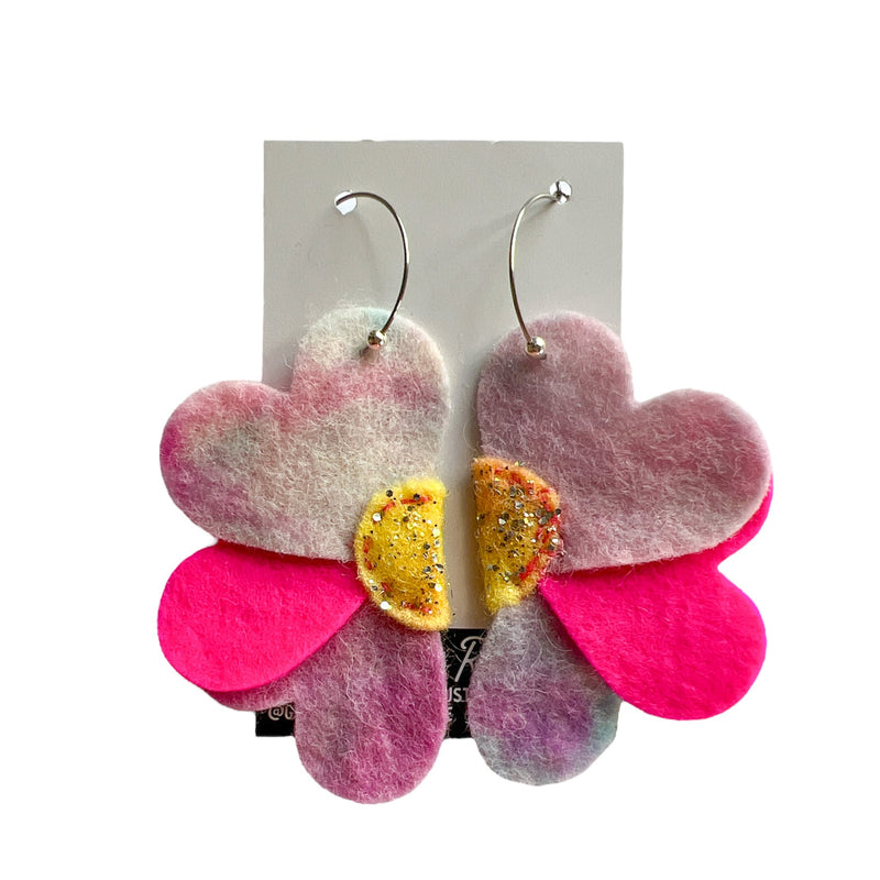 Megan Rae | Felt Flower Hoops - Half - Tie Dye/Pink