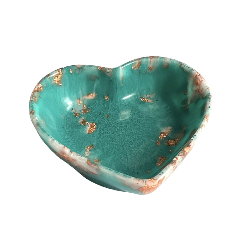 Rebel Art Creations | Resin Trinket Bowl - Heart - Turquoise with rose gold glitter