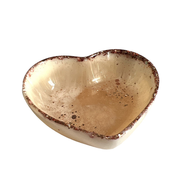Rebel Art Creations | Resin Trinket Bowl - Heart - Ivory with rose gold glitter