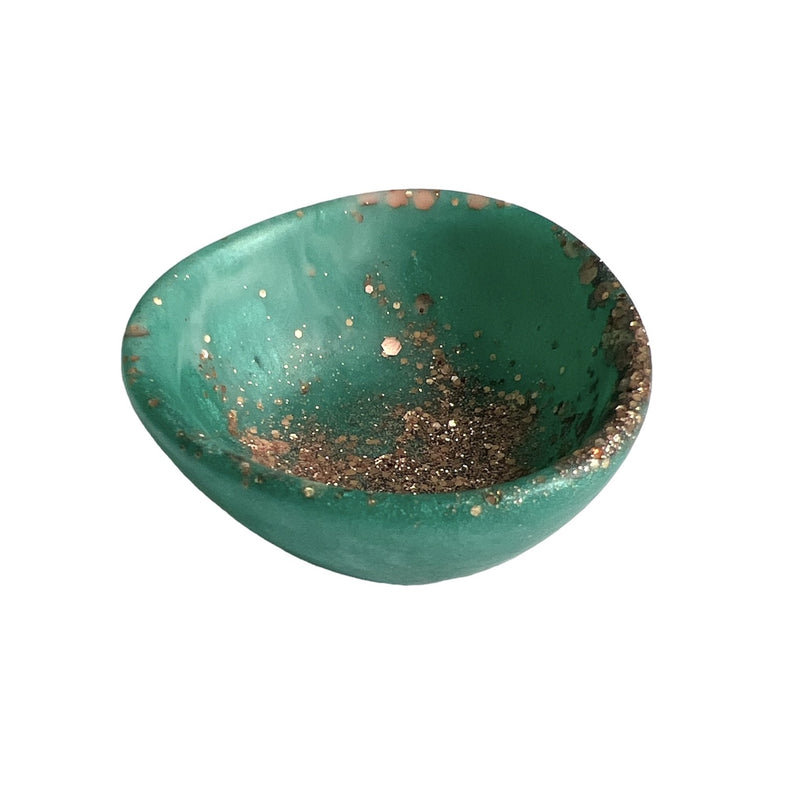 Rebel Art Creations | Resin Trinket Bowl - Small Turquoise/Rose Gold Glitter