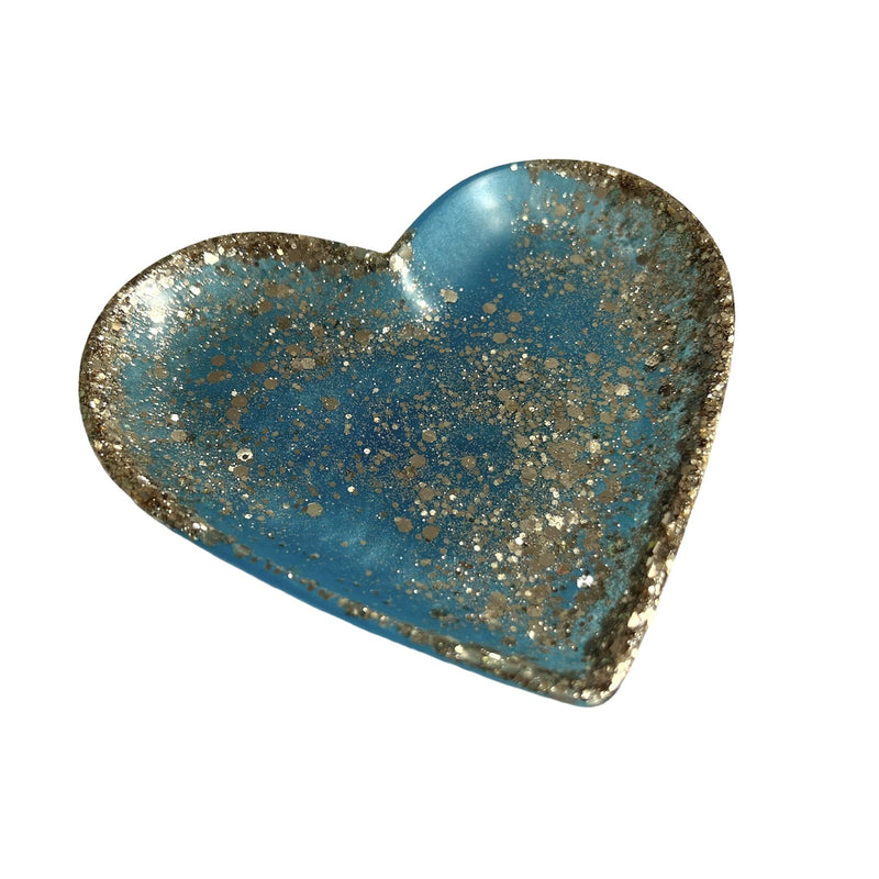 Rebel Art Creations | Resin Trinket Bowl - Heart - Blue/Gold Glitter