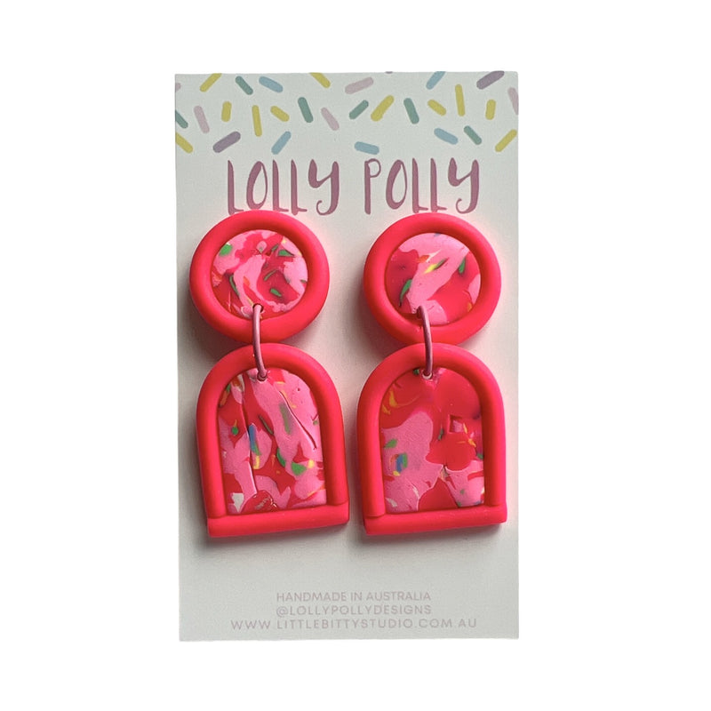 Lolly Polly | Double Drop Studs - Bright Pink/Multi