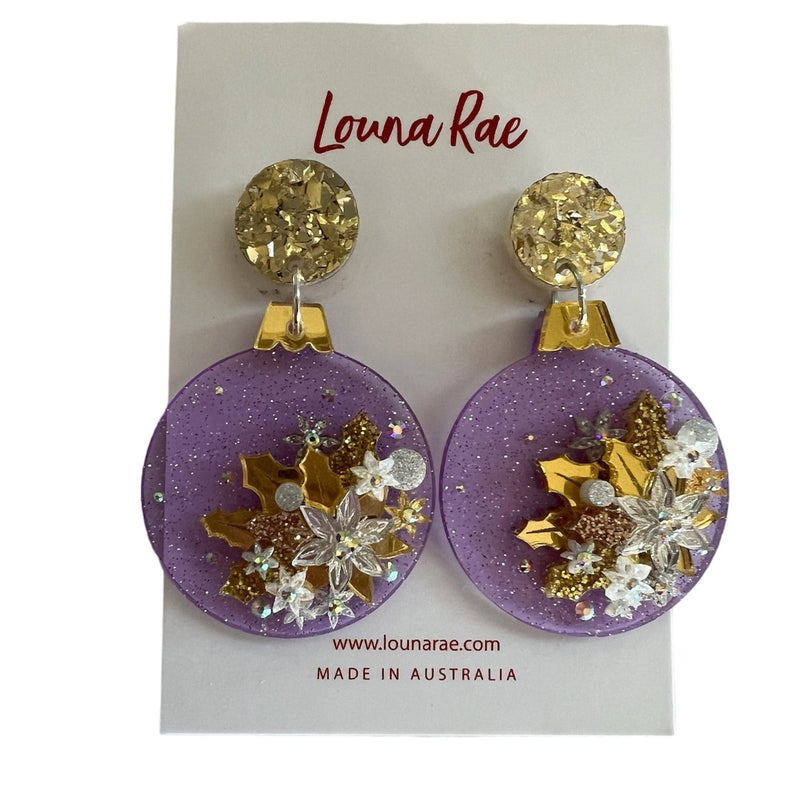 Louna Rae | Christmas Bauble Dangle Earrings - Lilac