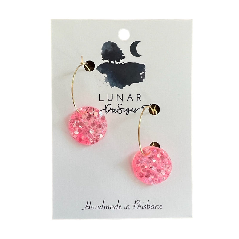 Lunar Dee | Glitter Disc Hoops - Pink