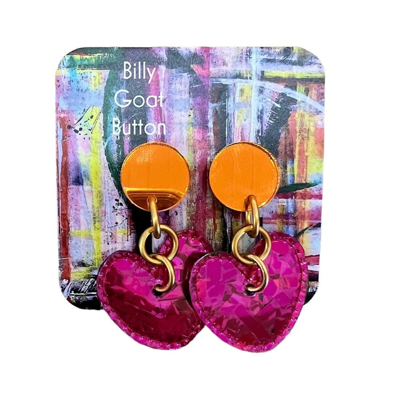 Billy Goat Button - Pink Heart Drop - Orange Top