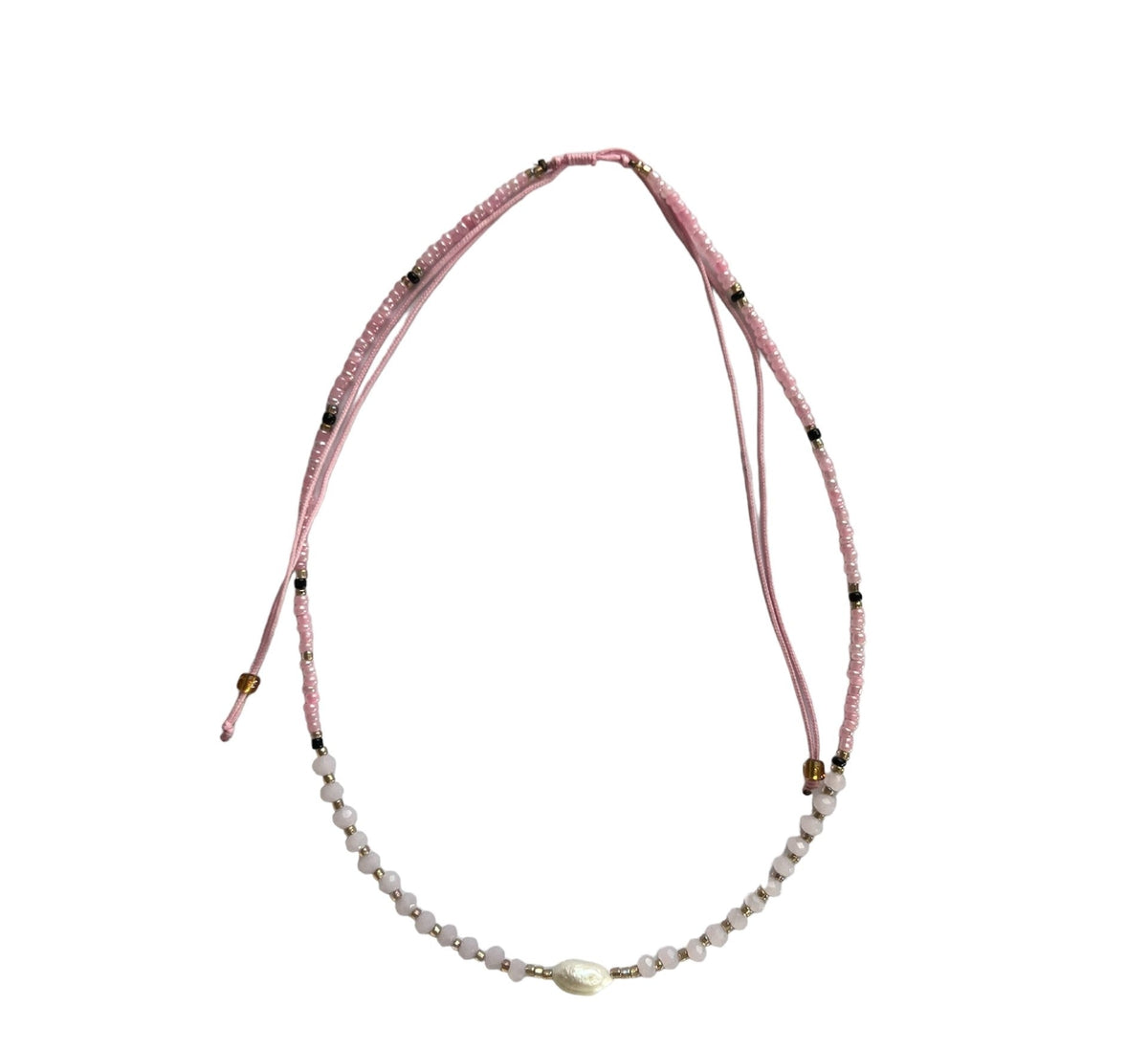 TID |  Bead and Pearl Necklace - Pink