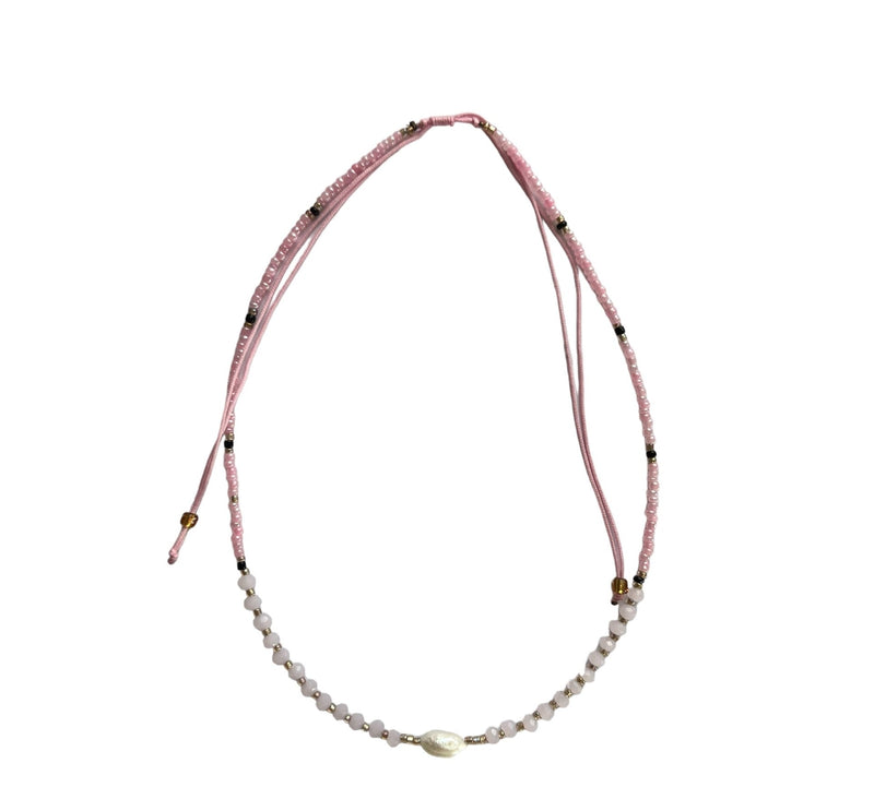 TID |  Bead and Pearl Necklace - Pink