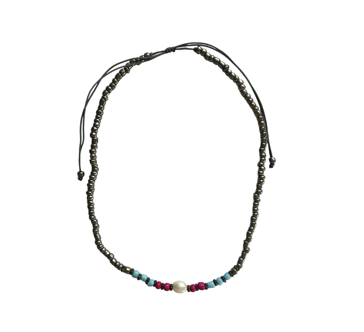 TID |  Bead and Pearl Necklace - Grey with Pearl
