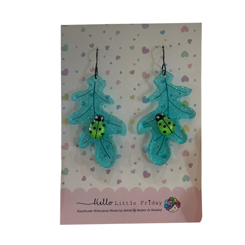 Hello Little Friday | Hello Little Ladybird Lime Green Ladybirds on Aqua Leaves