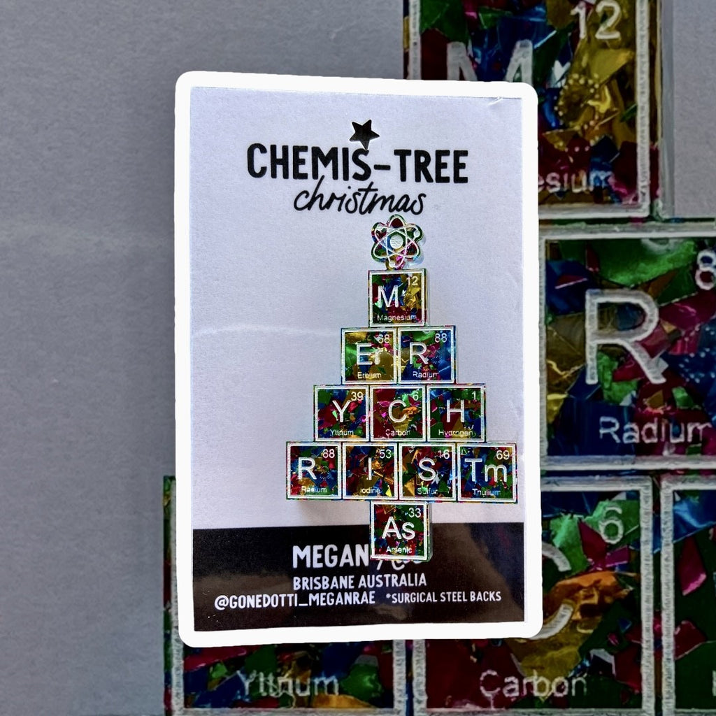 Megan Rae | CHEMIS-TREE Periodic table Merry Christmas brooch-Multi Colour-Rainbow