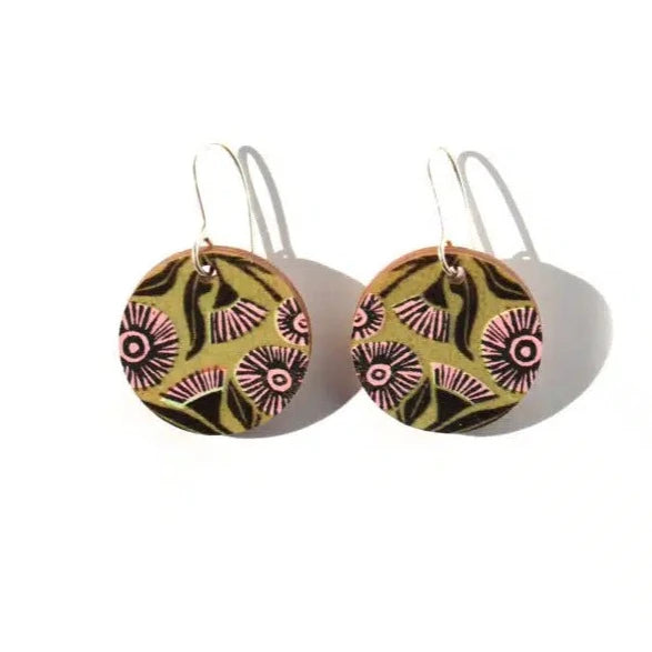 To The Trees | Australian Floral Earrings – Eucalyptus Blossom, pink & green