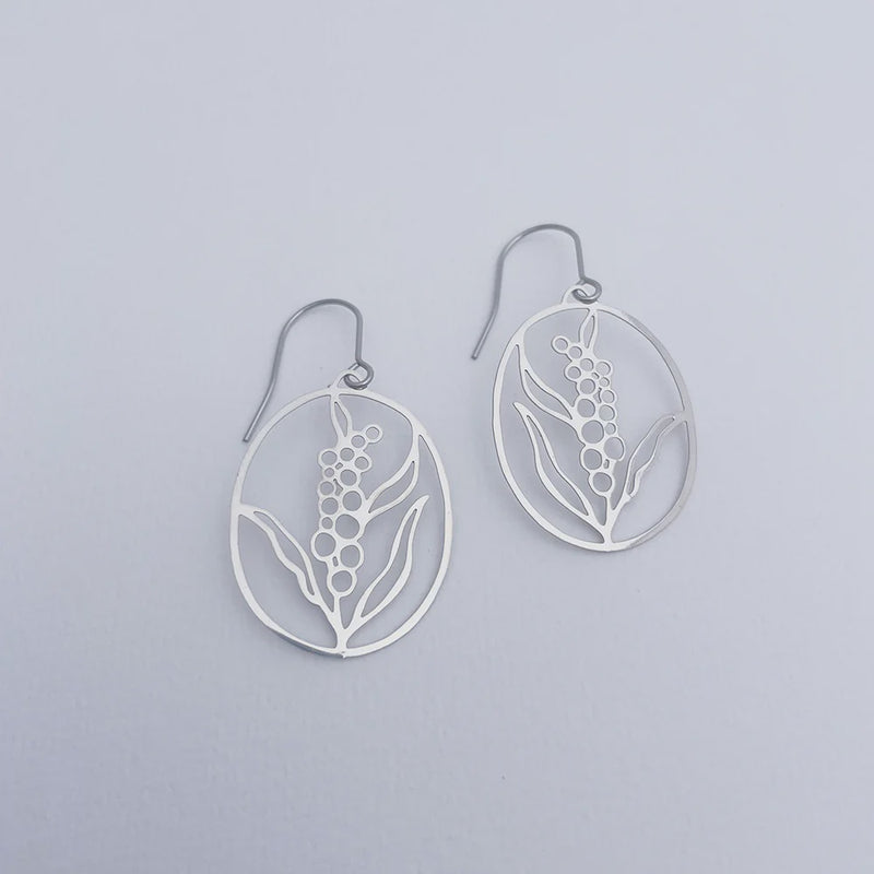 Denz | Mini Wattle Flower earrings in Silver