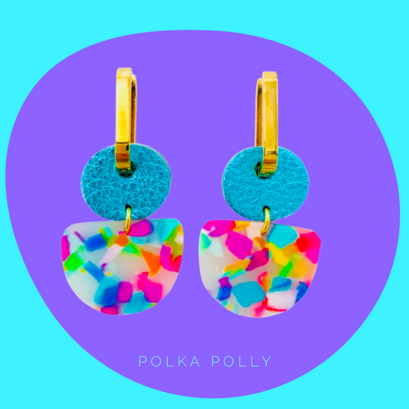 Polka Polly | Dainty Hoops Turquoise Rainbow Confetti