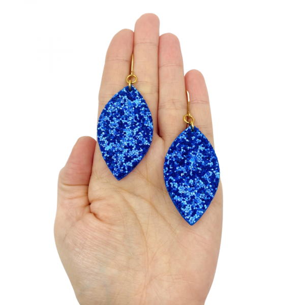 Polka Polly | Leaf Dangles - Royal blue Glitter