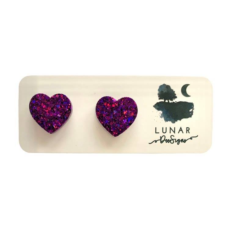 Lunar Dee | Heart Studs - Purple