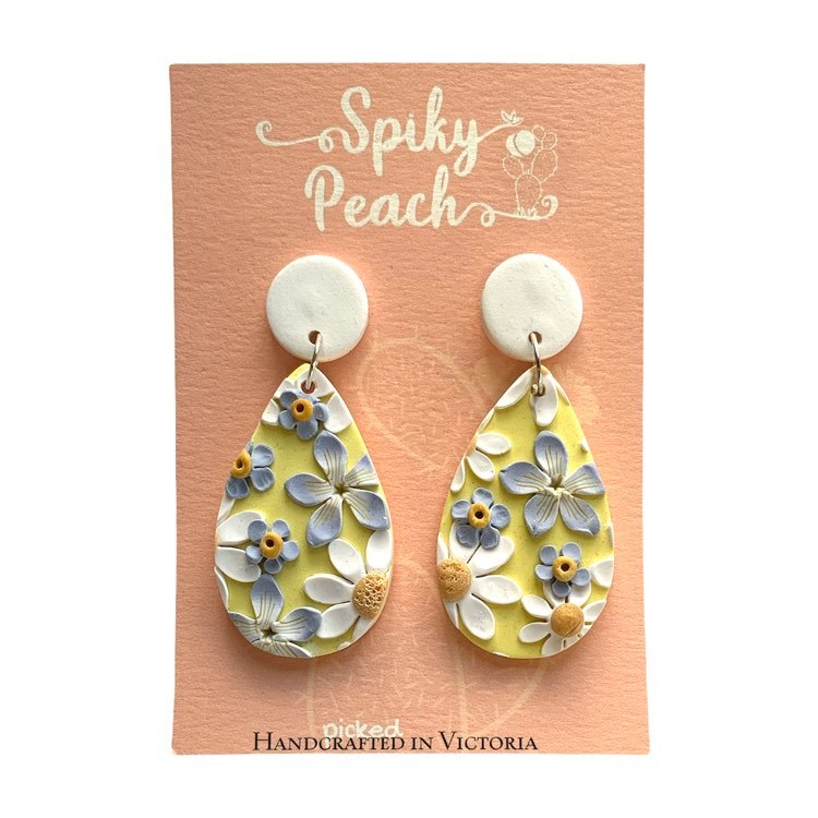 Spiky Peach | Yellow Flower Earrings
