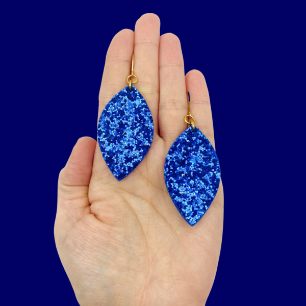 Polka Polly | Leaf Dangles - Royal blue Glitter