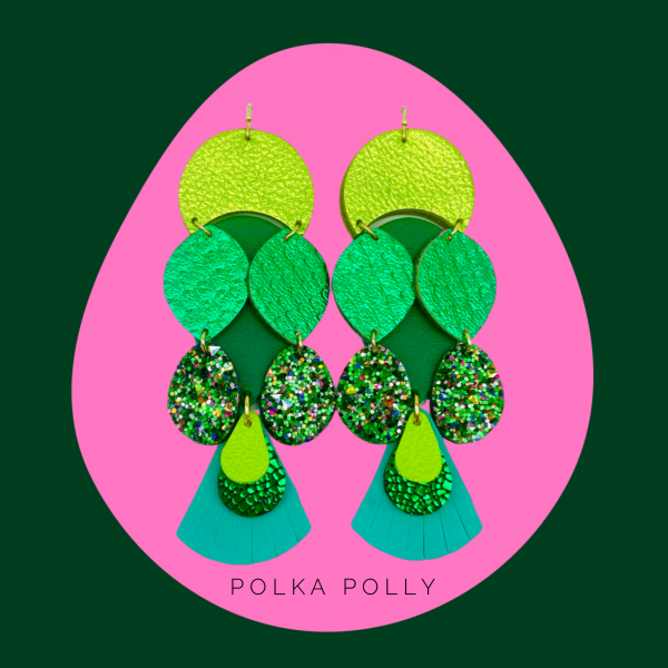 Polka Polly | Goddess Earrings - Green
