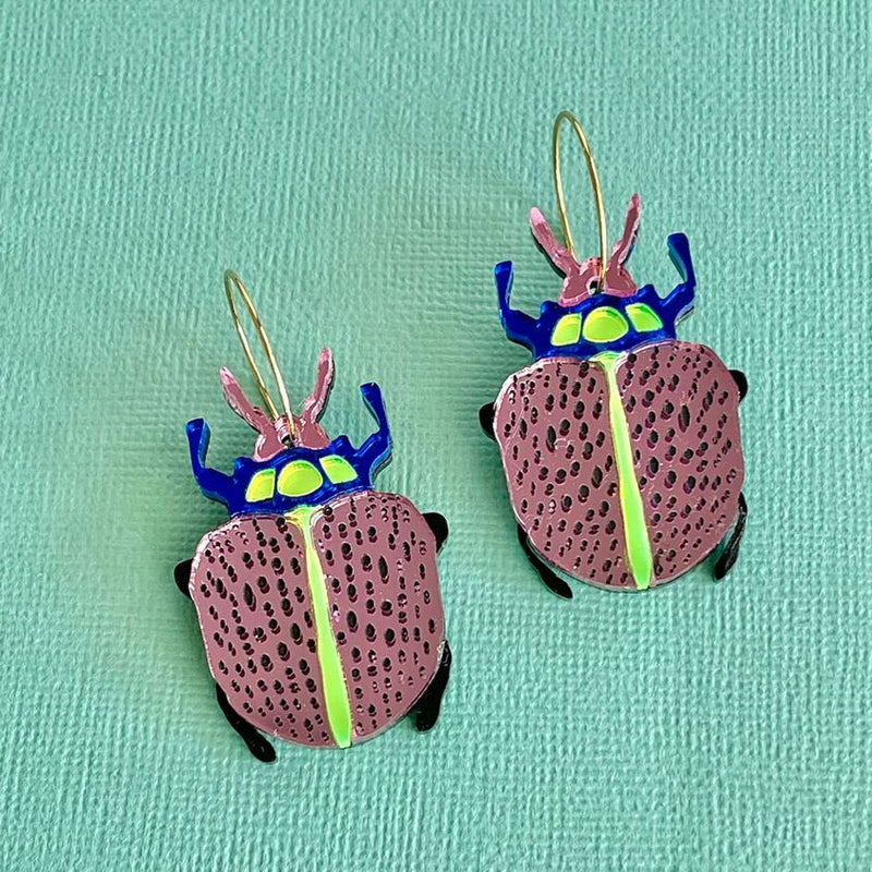 Salvation | Beetle Hoop Earrings - Pink