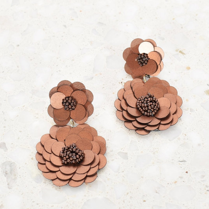 Adorne | Sequin Floral Earrings (Chocolate)