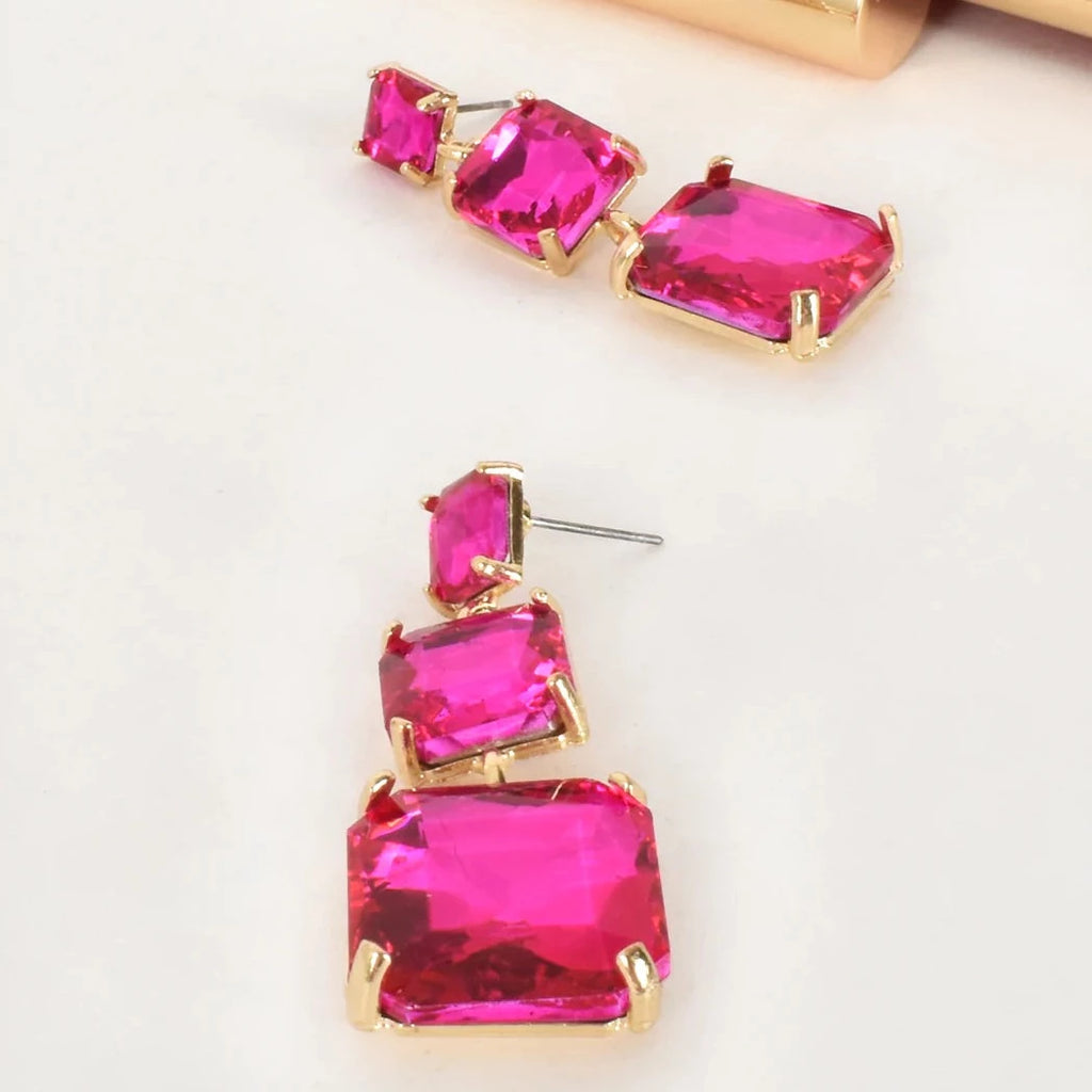Adorne | Modern Cocktail Jewel Drop Earrings - Pink