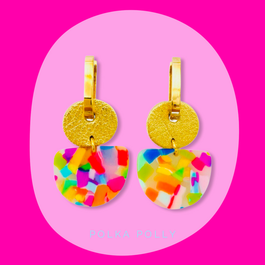 Polka Polly | Dainty Hoops Gold Rainbow Confetti