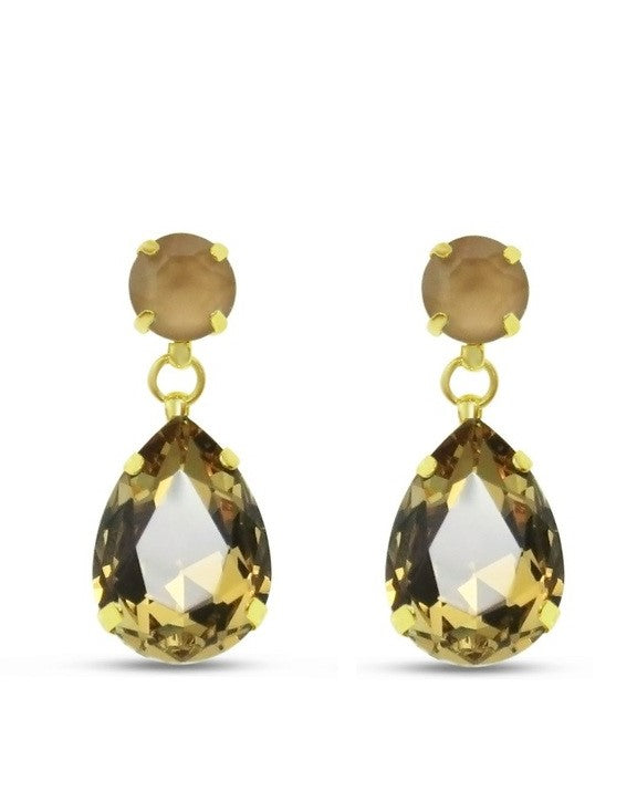 TID | Tear Drop Crystal Drops -  Gold/Topaz Tone