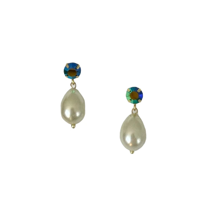 Zoda Earrings | Round Crystal Pearl Drops