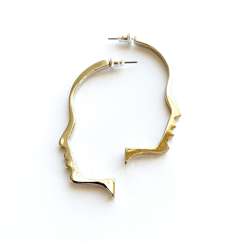 Side Profile Face Earrings | Silver