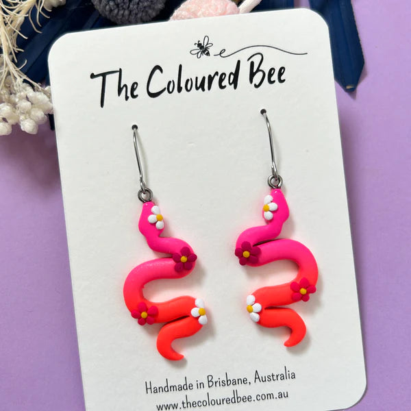 The Coloured Bee | Snake Dangles - Pink and Orange