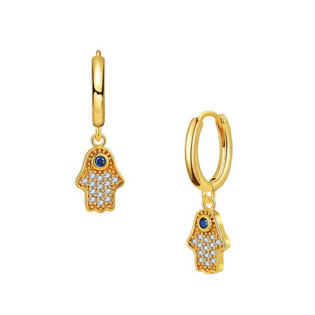 TID | Hamsa Hand Evil Eye Crystal Drop - Gold with blue stone