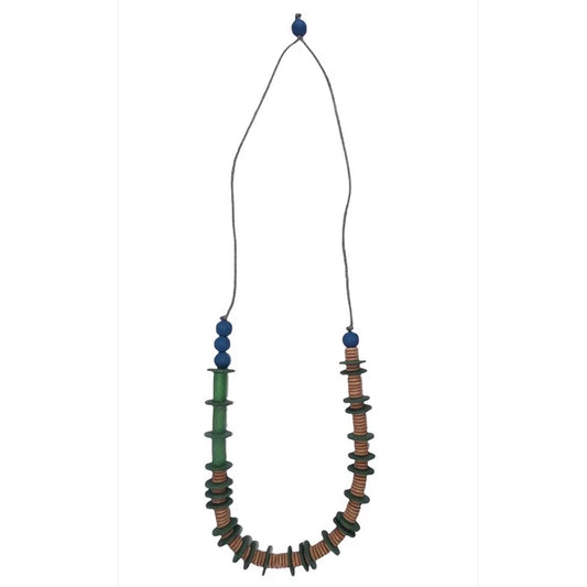 Zoda Necklace | Wooden Disc - Blue/Green/Natural