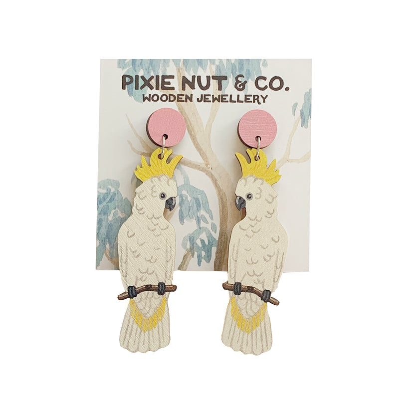 Pixie Nut | White Cockatoo Earrings