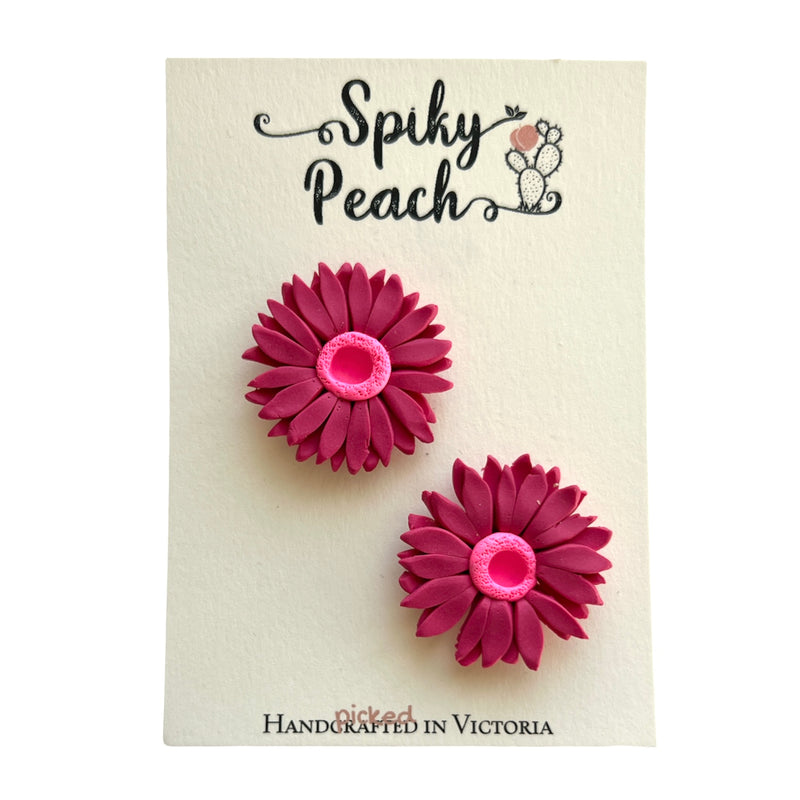 Spiky Peach | Magenta Pink Daisy Statement Studs