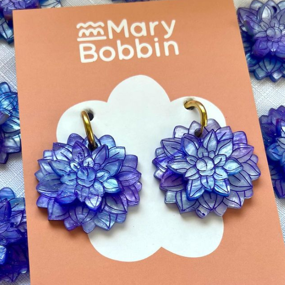 Mary Bobbin | Lavender Dahlia Hoops - Silver