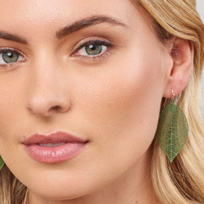 Tiger Tree | Metal Leaf Moss Green Earrings