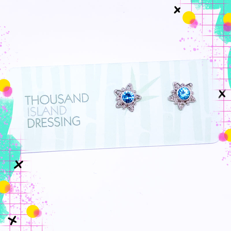 TID Sterling Silver star and blue crystal studs