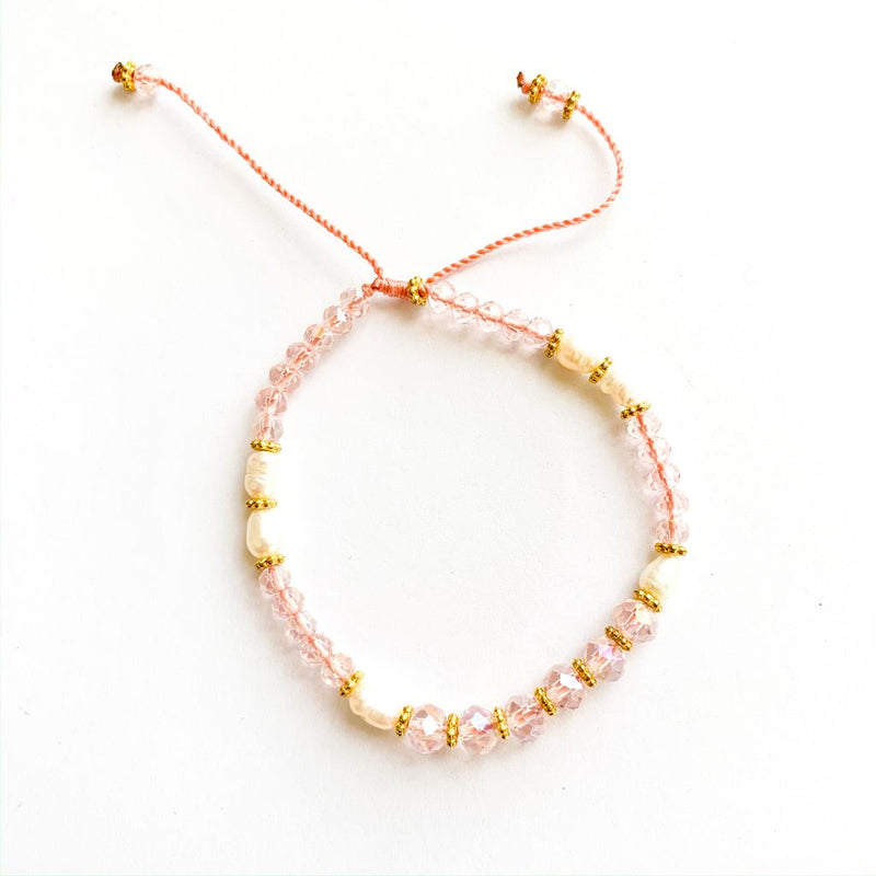 TID BEACH crystal bracelet with freshwater pearls | clear pink