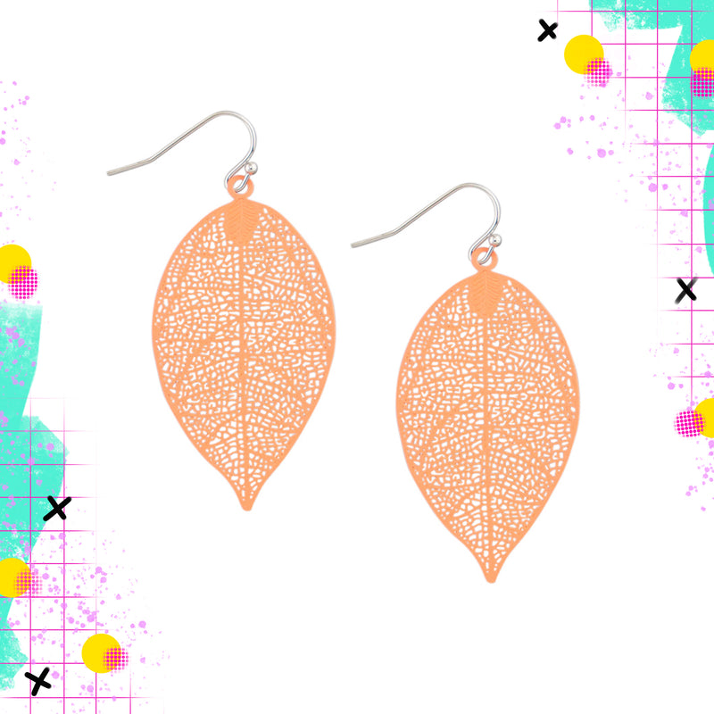 Tiger Tree Metal Leaf Earrings | Orange