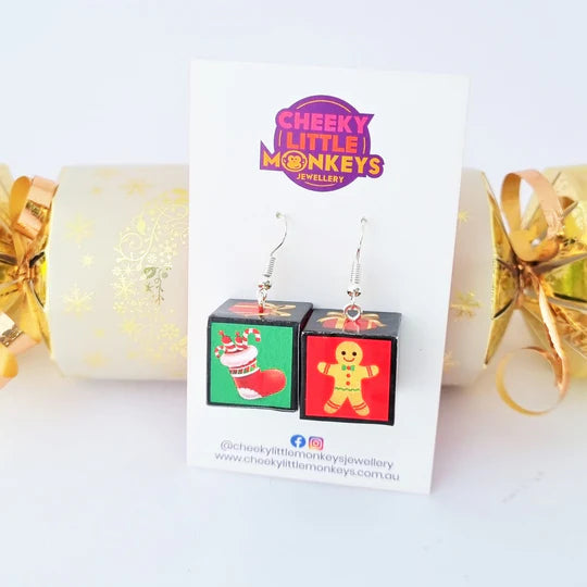 Cheeky Little Monkeys - Christmas Cube earrings