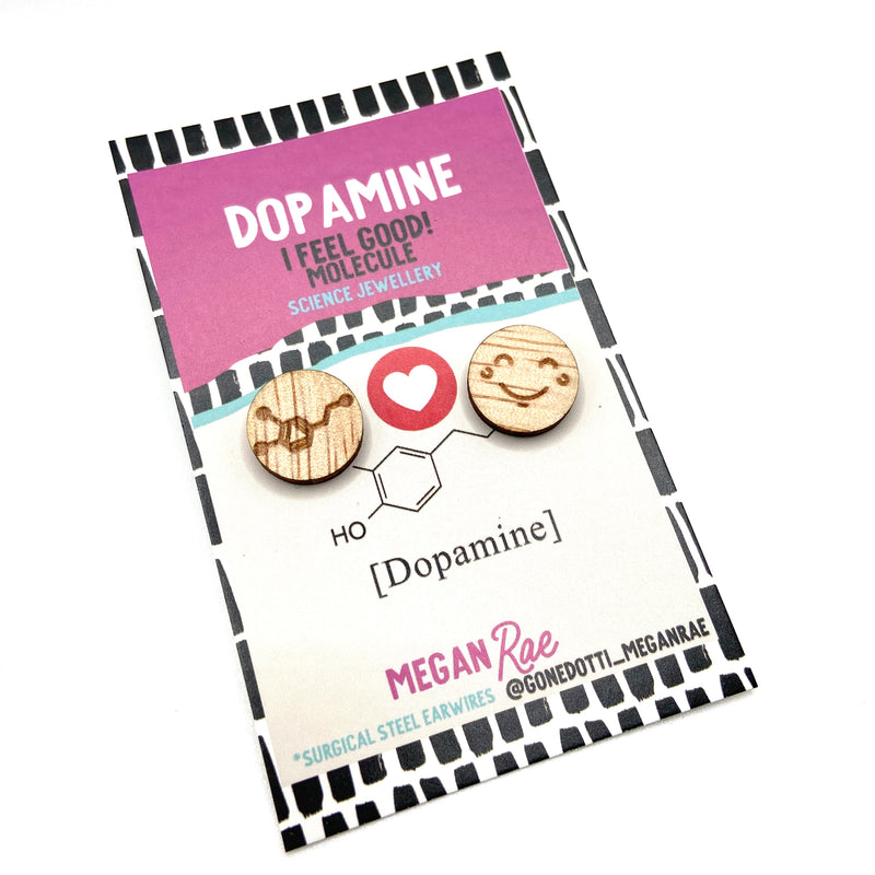 Megan Rae | Dopamine Molecule Studs - Wood