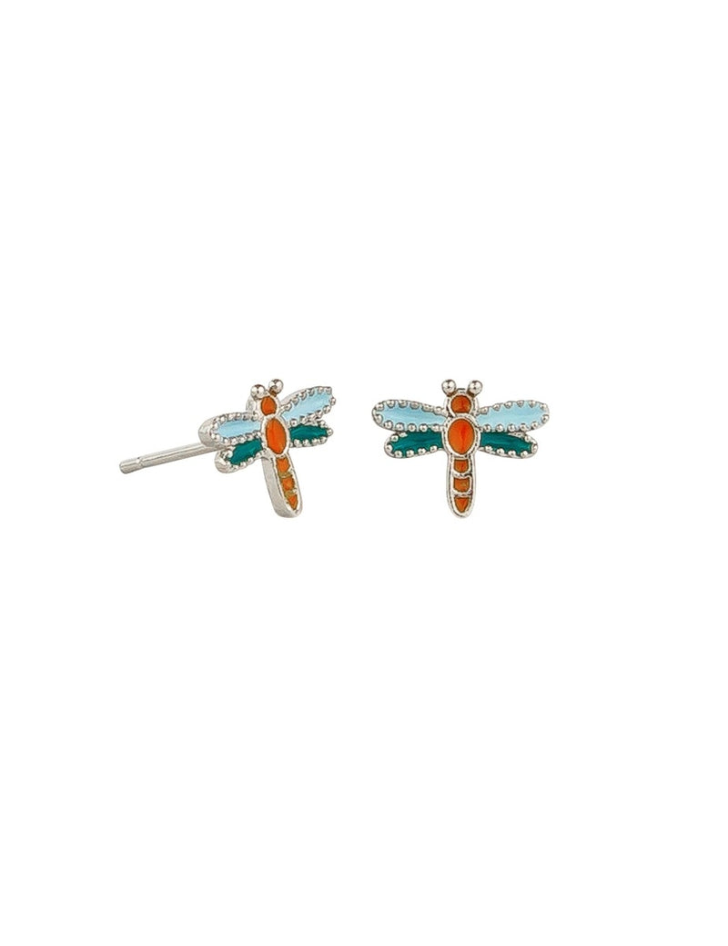 Tiger Tree Silver Dragon Fly Studs