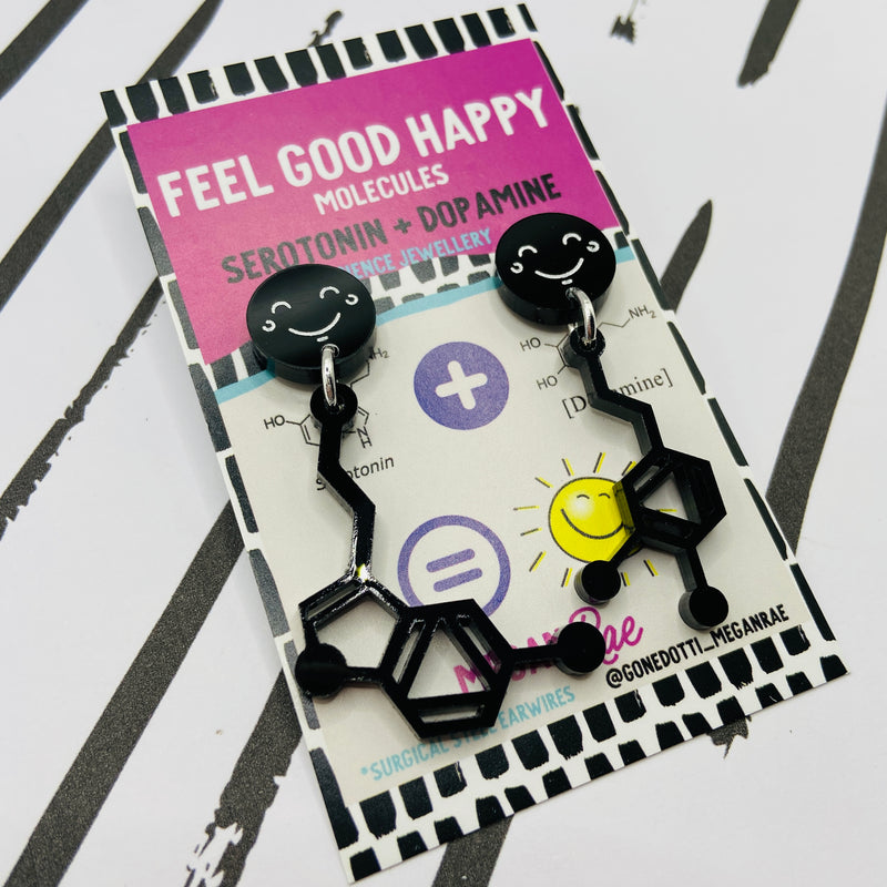 Megan Rae | Feel Good Happy Molecule Earrings - Serotonin & Dopamine - Black