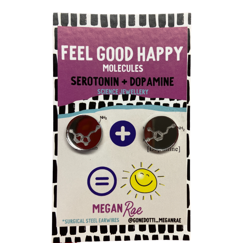 Megan Rae | Feel Good Happy Molecule Studs - Serotonin & Dopamine - Silver Mirror